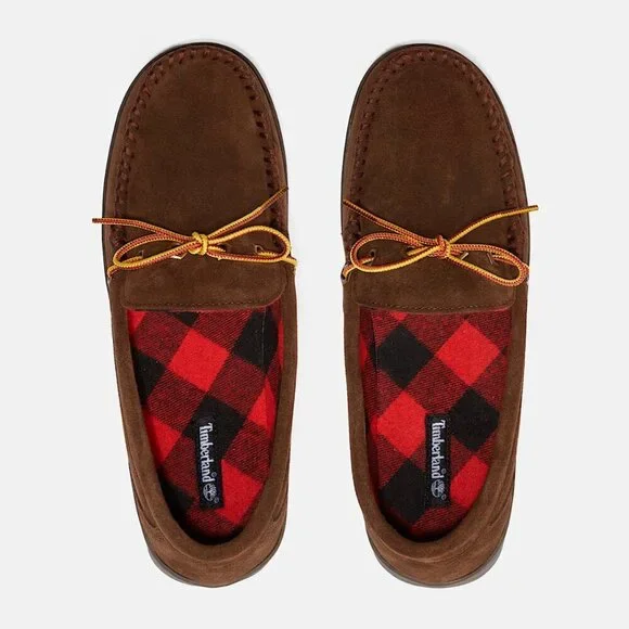 Timberland Men's Stony Ledge Flannel-Lined Moc Slipper in Dark Brown, size 7