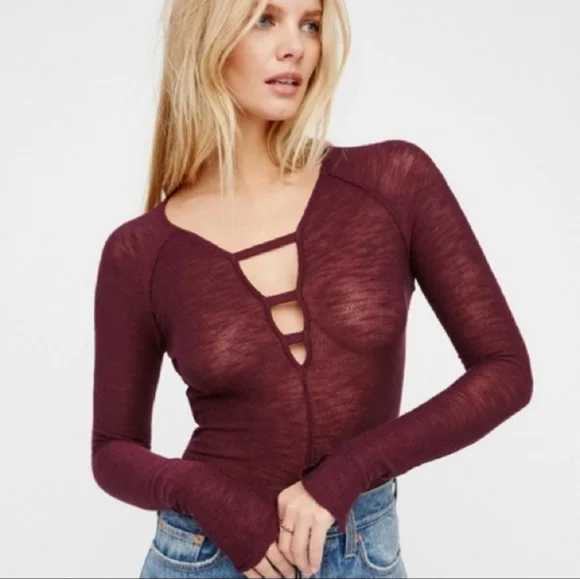 We The Intimately Free People Movement Bae Bae Layering Top NEW Burgundy Size S