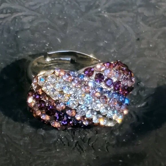 Purple Clear Glam Czech Rhinestones Crystals Cocktail Ring