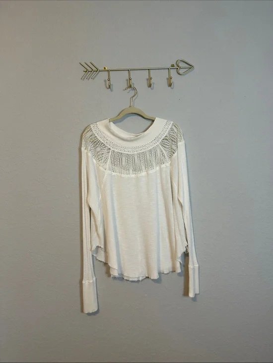 Free People Spring Valley Thermal Top Womens Lace Waffle Knit Boho