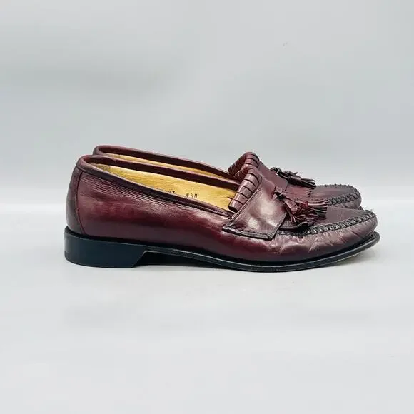 Johnston & Murphy Shoes Mens 8.5 Red Leather Kiltie Tassel Loafers Italy Dress