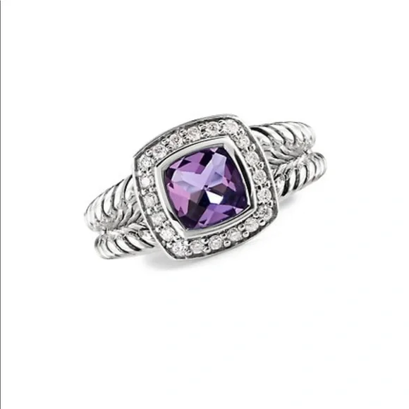 DAVID YURMAN Albion petite ring with amethyst stone and diamonds in size 6