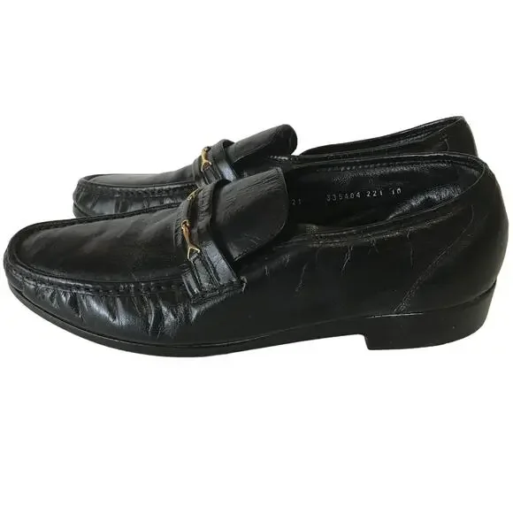Florsheim FLS Black Leather Gold Buckle Slip On Horse Bit Loafer 11 D