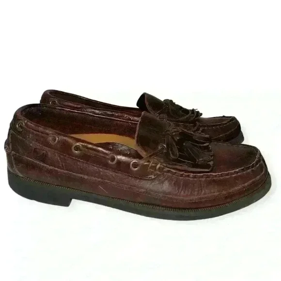 Vintage Sperry Top Sider Brown Leather Wetlands Men’s sz 9M slip on boat shoes