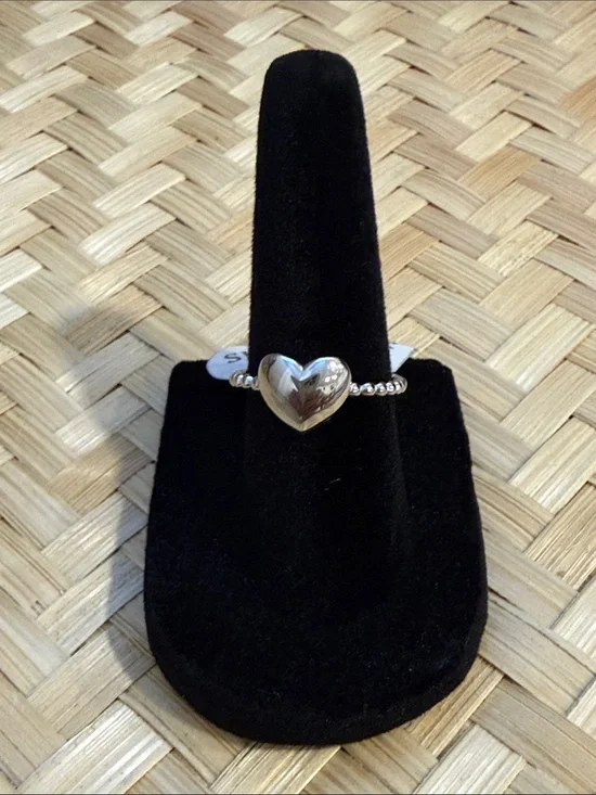 Sterling Silver 925 Puff Heart Beaded Ring Size 6 Minimalist Stackable New
