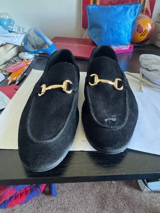 ASOS Office Suede Black/Mens/Gold Loafers. Size 9US/8UK/42EU.