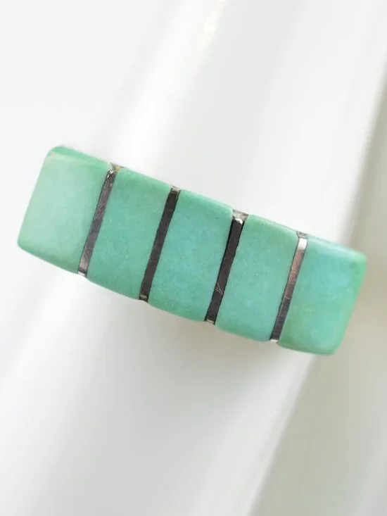 VTG Native American Sterling Silver Carico Lake Green Turquoise Inlay Ring Sz 6