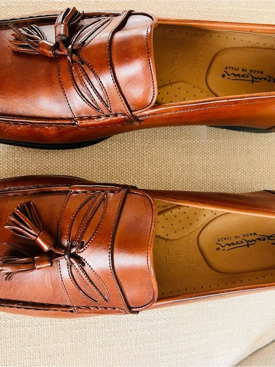 Santoni Brown Leather Tassel Loafers