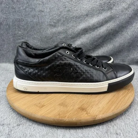 Roberto Cavalli Shoes Mens Size 13 Black Leather Low Top Casual Sneakers Italy