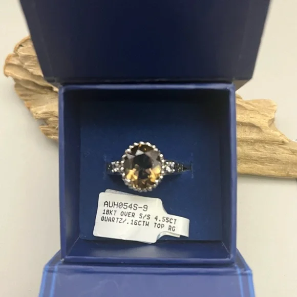 Elegant Quartz Ring with 18k over Sterling Silver Band