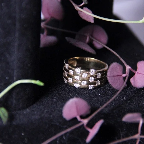 Gold Over Sterling Silver Triple Row Cubic Zirconia Band Ring‎ Size 7.25 CZ 925