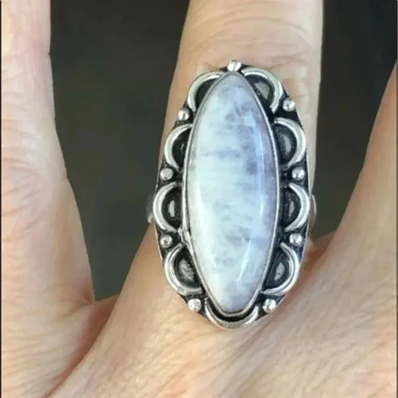 FREESIZE Radiant Flashy Purple Rainbow Moonstone 925 Sterling Silver Ring NWT