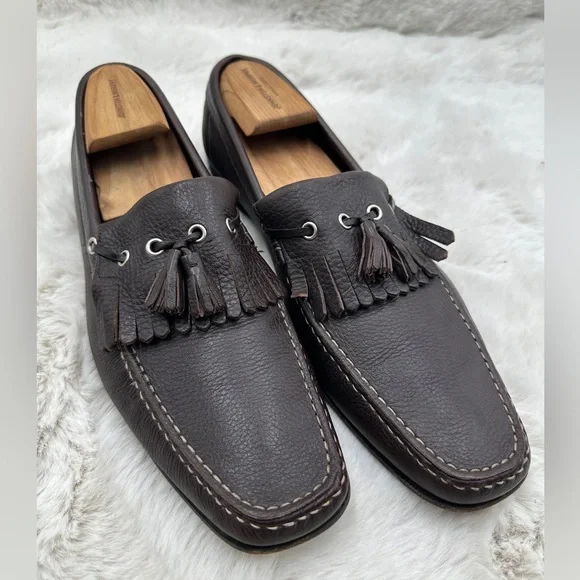 Salvatore Ferragamo tassel loafer brown‎ pebble leather dress shoes 11.5 D