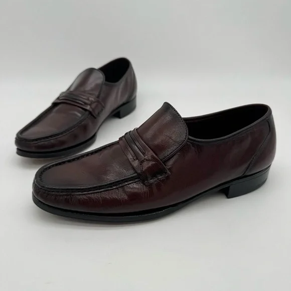Florsheim Como Black Cherry Leather Moc Toe Strap Loafer Size 9 D