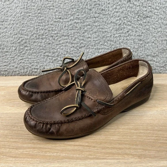 Frye Lewis Tie‎ Shoes Mens Size 8 Brown Leather Moccasin Loafers Casual Comfort