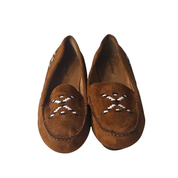 Comfortview Elia Brown Suede Fabric Loafers Whipstitch Moc Toe Mens 12WW