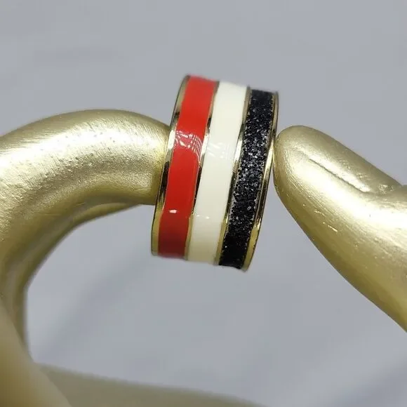 💜Red, White, & Blue Striped Wide Band Ring Size 7-8