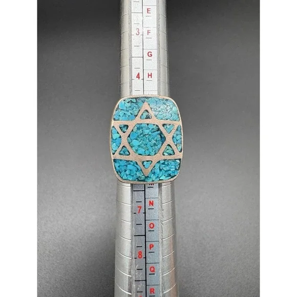 Sterling Silver‎ Star of David Turquoise Chip Ring Heavy Size 5.5 15.31g