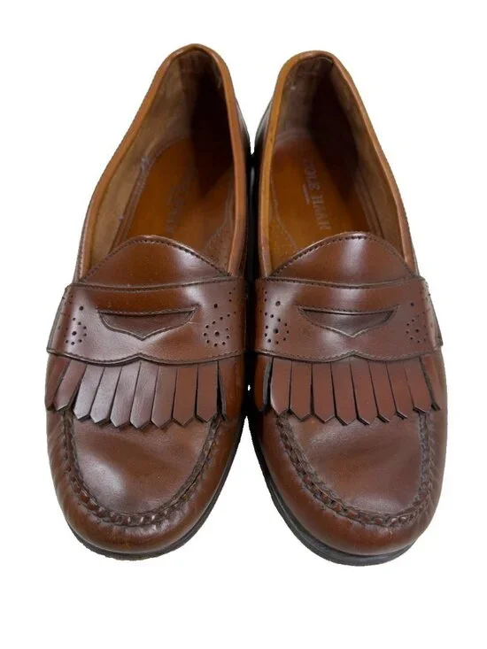 VTG Cole Haan Loafers Men 11 D Brown Leather Kiltie Slip On Dress Shoe EUC