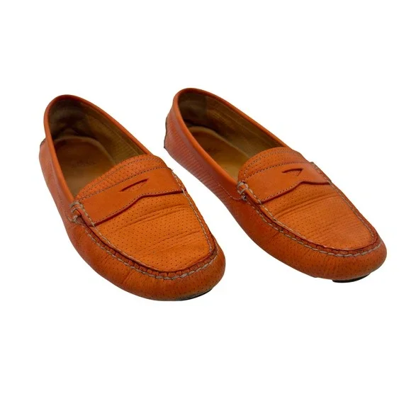 Peter Millar Men's Leather Driving Loafers Brown‎ Orange Size 8M Made in Brazil