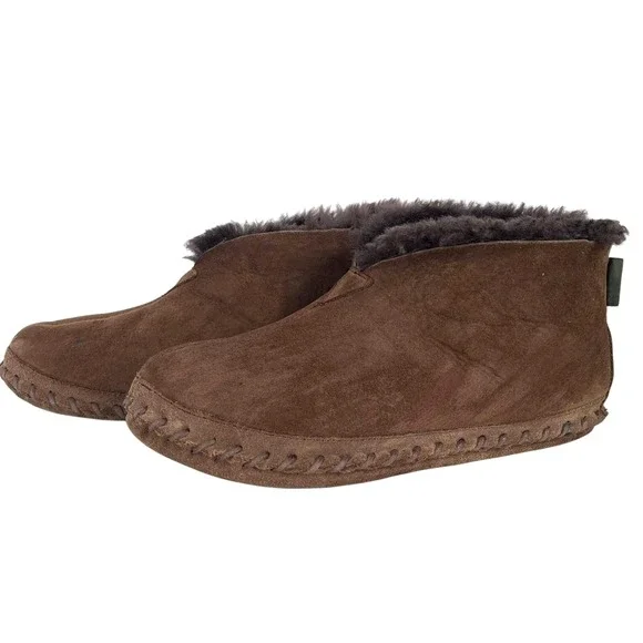 LL‎ Bean Wicked Good Slippers Mens 10M Brown Suede Shearling Moccasin Bootie