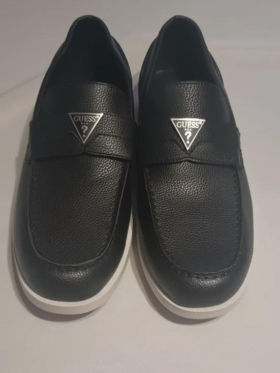 Guess Black Leather Slip-On Loafers with White Sole