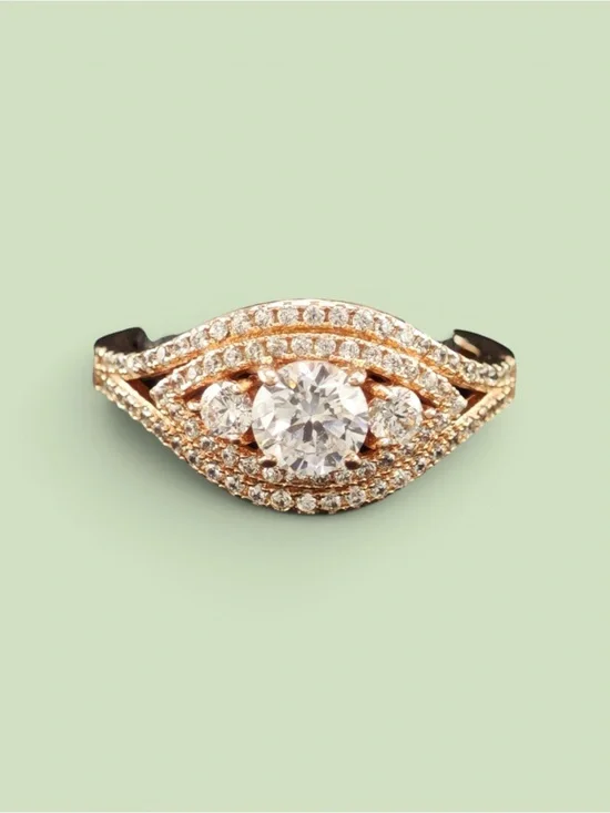 Gorgeous CZ Rose Gold Plated Ring 925 Sterling Silver Sz 6
