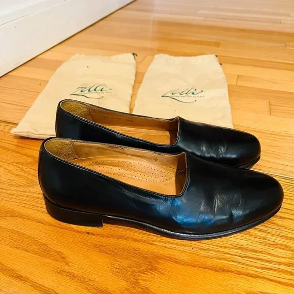Zelli Men's Leather Black Loafers Flat Oxford Sz 9.5 M, Hand Crafted In Italy.