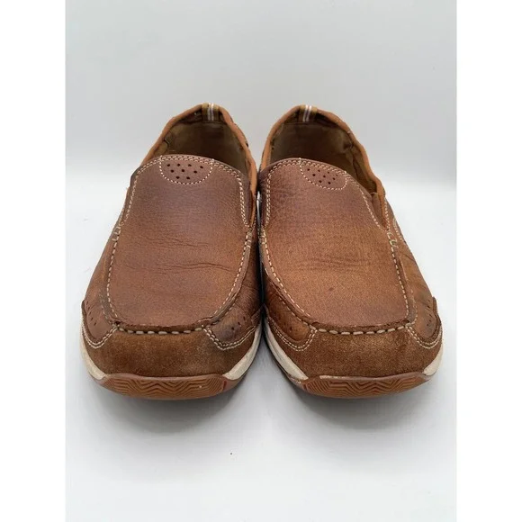 Clarks Men Brown Leather Slip On Loafers Ortholite Cushion Soft Sz 10.5W