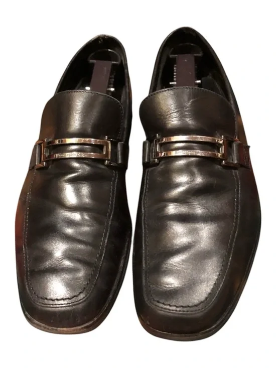 Ermenegildo Zegna Black Leather Buckle Loafers Slip On Dress Shoes Men's 8