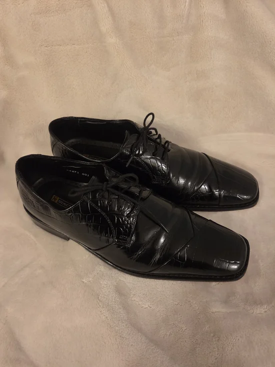 Stacy Adams Black Croc-Embossed Slip-On Dress Shoes