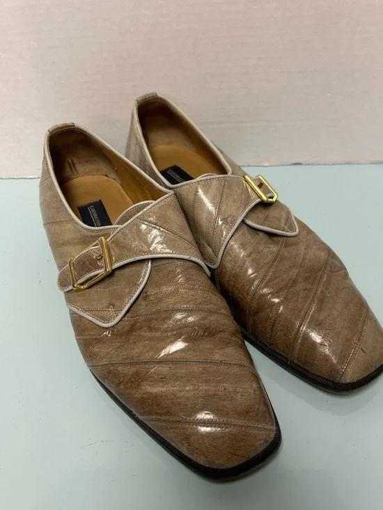 Giorgio Brutini Shiny Beige Tan Monk Strap Oxfords