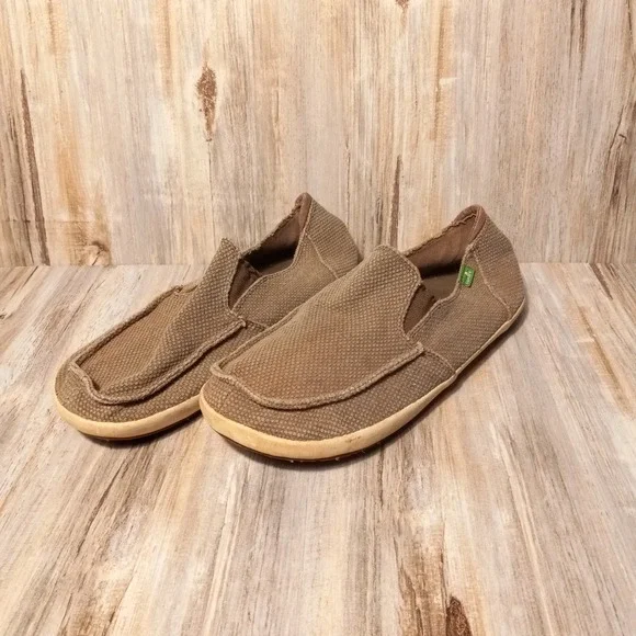 Sanuk Vagabond Mens Brown Canvas Slip On Loafers Sidewalk Surfer Shoes 1015927 8