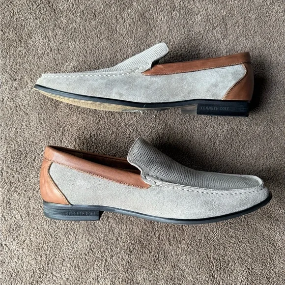 Kenneth Cole Men’s Taupe Suede Slip-On Loafers with Brown Leather Trim