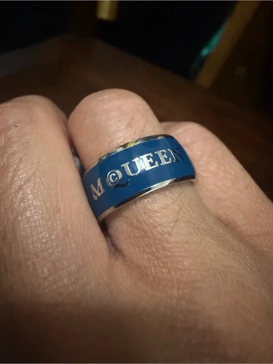 Alexander McQueen Blue and Silver enamel ring
