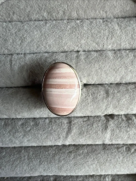 Australian Pink Mookite Oval Striped Stone Ring