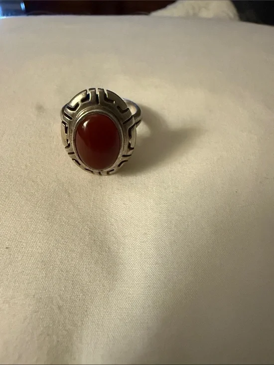 Sterling Style Silver Ring with Red Oval Stone