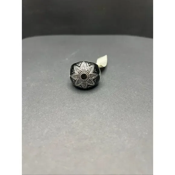 Black Silver Tone Star Burst Chunky Cocktail Statement Ring One Size Fits Most