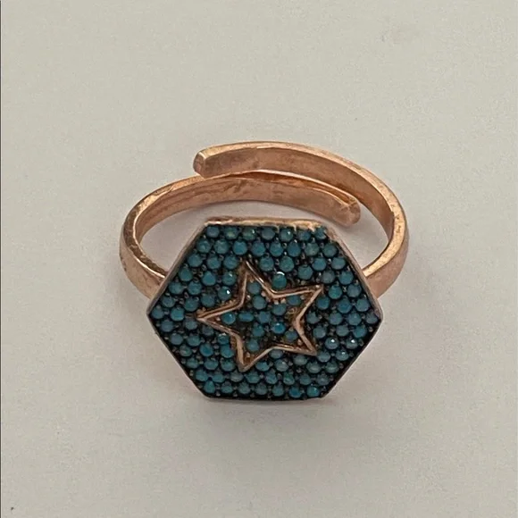 925 Silver hexagon star compass turquoise ring