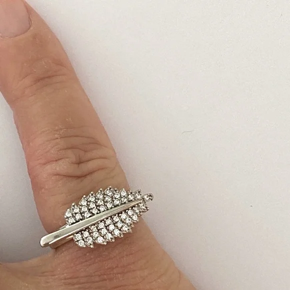 925 silver feather leaf ring clear cubic zirconia cz stones