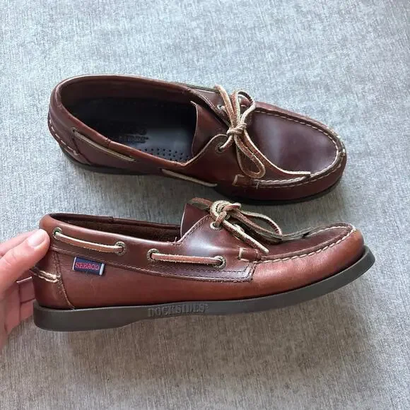 NWOT Sebago Docksides Portland Waxed Leather Brown Boat Shoes