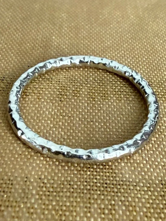 Hammered Thin Stackable Ring in Silver