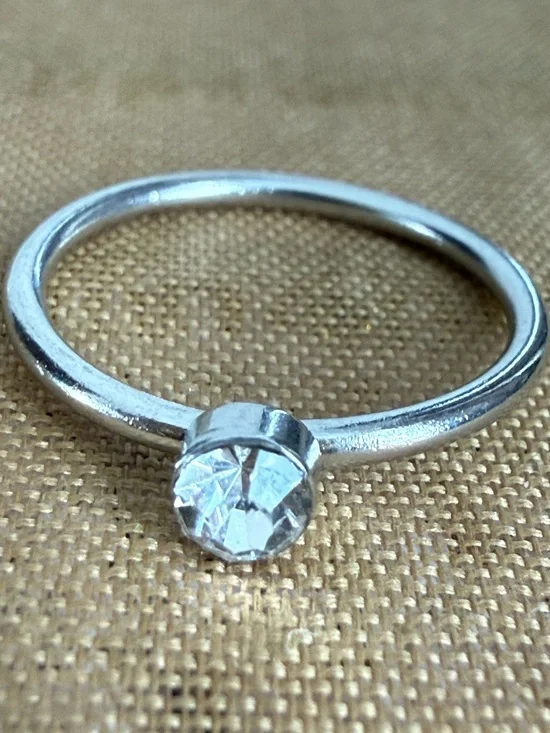 Classic Silver Solitaire Ring with Clear Stone