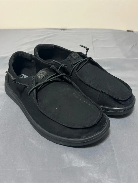 Men's Hey Dude Wally Work Wide Shoes Triple Black - Men's Size W8