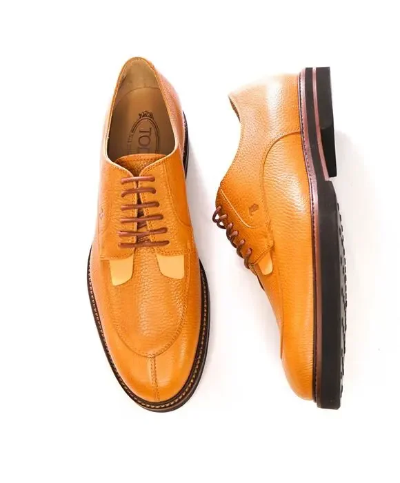 $985 TOD'S - Cognac Brown Pebble Leather Derby - US 9 (UK8)