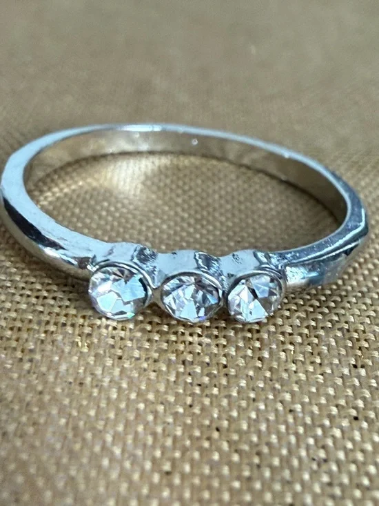 Silver Three-Stone Crystal Accent Ring