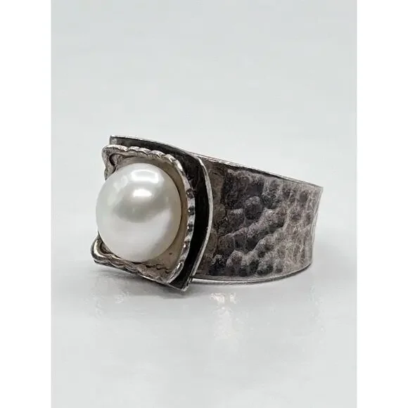 Silpada Sterling Silver 925 Ring Squares With Ivory White Pearl Size 6,75