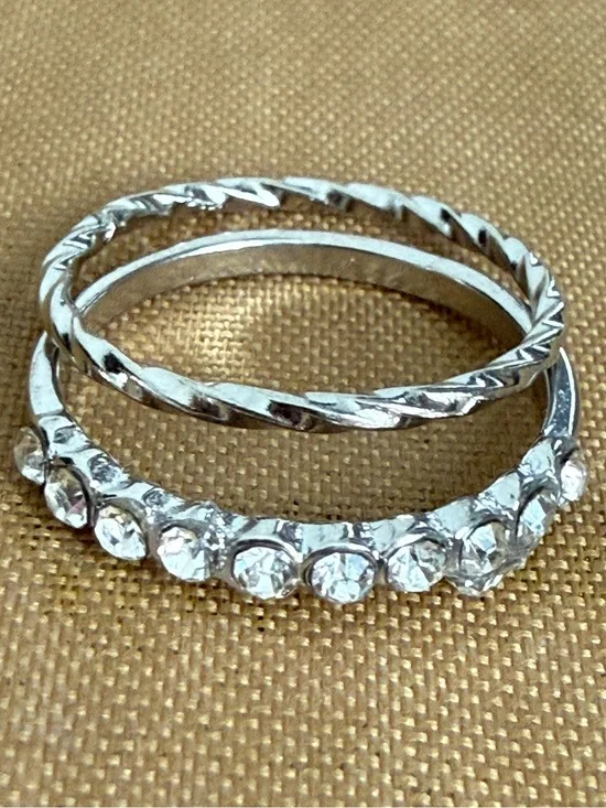 Silver Crystal Stackable Ring Set - Women's Silver Rings