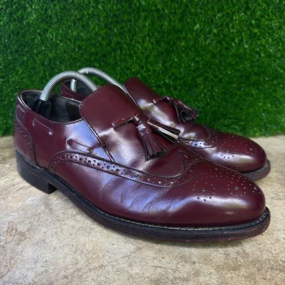 Vintage 90s OAKRIDGE Tassel Loafers Wingtip Brogue Dress Shoes Burgundy 9