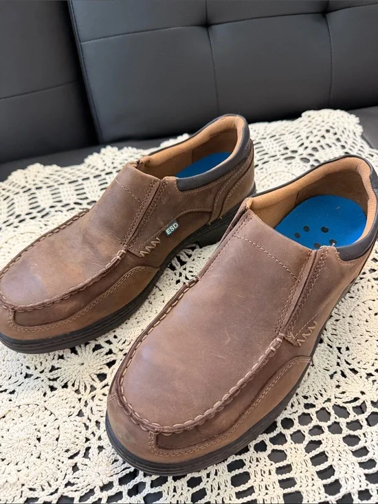 Timberland Brown Leather Slip-On Loafers with Blue Insole